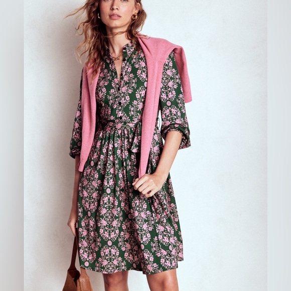 Boden Willow Ruffle Neck Shirt Dress - Picture 2 of 9